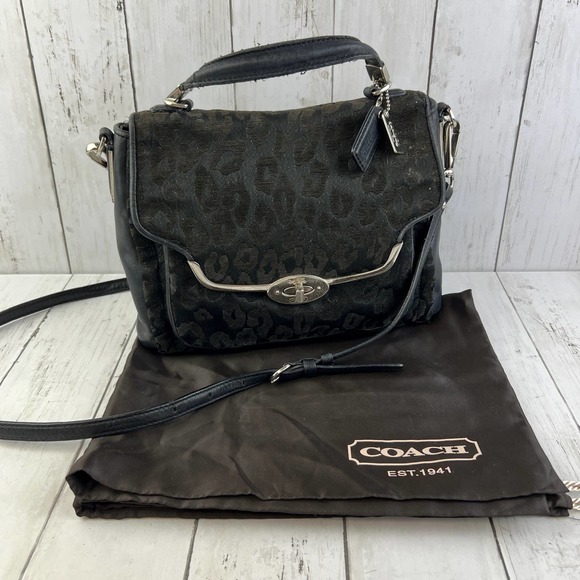Coach Handbags - Coach Madison 26284 Chenille Ocelot Leopard Black Small Sadie Satchel Handbag